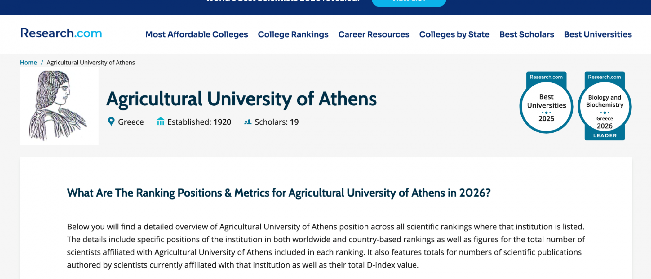 International Recognition for the Agricultural University of Athens: 19 Scientists Ranked Among the “World’s Best Scientists 2026”