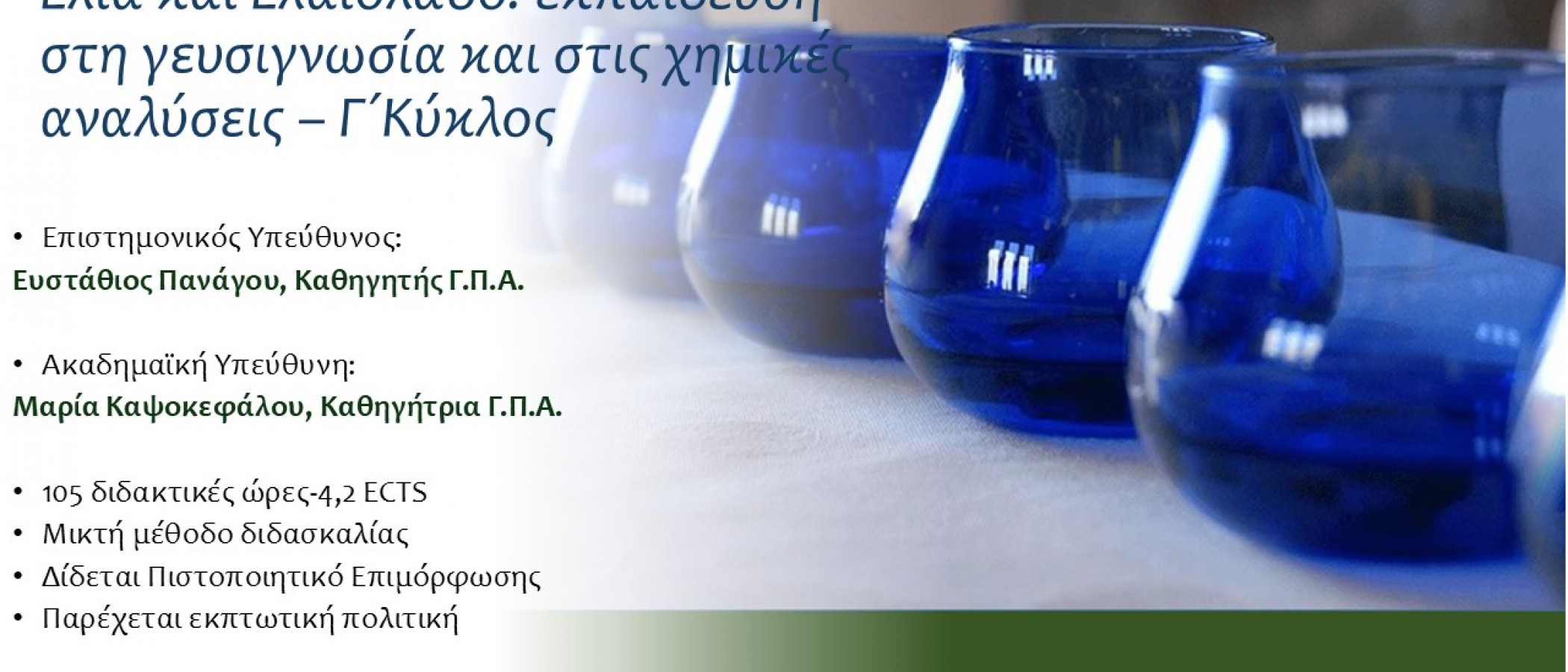 ΕΚΠΑΙΔΕΥΤΙΚΟ ΠΡΟΓΡΑΜΜΑ "Ελιά και Ελαιόλαδο: Eκπαίδευση στη γευσιγνωσία και στις χημικές αναλύσεις (Γ’ Κύκλος)”